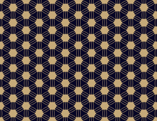 Luxury golden vector seamless pattern. Abstract floral geometric texture. Elegant gold and black ornamental background with flower silhouettes, lines, hexagonal grid, lattice. Stylish repeated design