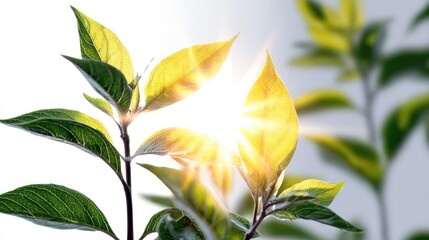 A vibrant close-up of green leaves illuminated by sunlight, showcasing the beauty of nature and the freshness of spring