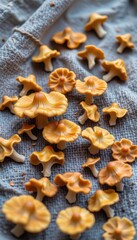 Freshly Picked Orange Mushrooms on Textured Linen Background