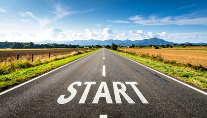 Straight road, bright sky, "START" sign