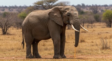 Obraz premium Majestic African Elephant Standing Tall in the Vast Savannah Landscape in Africa
