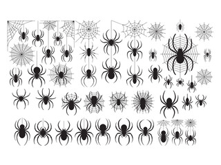 &ldquo;Spider and spider web silhouette collection, creepy Halloween elements vector isolated on white.&rdquo;
