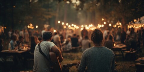Fototapeta premium Vibrant Outdoor Night Festival with Music and Lights