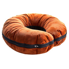 Comfortable Orange Velvet Travel Pillow with Zipper on Transparent Background
