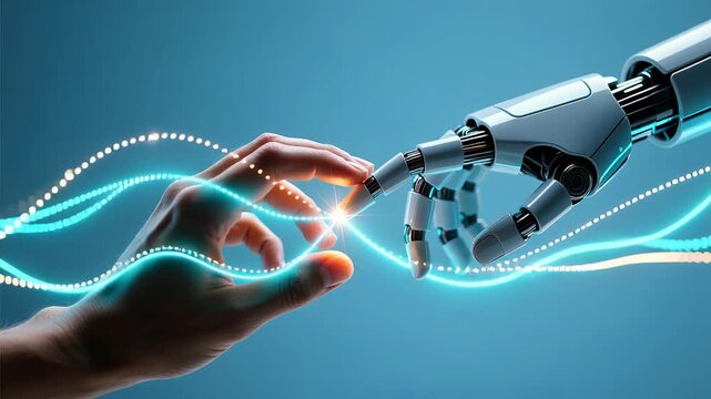 Robotic Hand and Human Hand Merge with Neon Data Streams