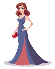 Elegant Woman in Evening Gown, a Glamorous Fashion Line Art Illustration
