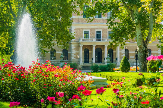 Zagreb, capital of Croatia. Park Zrinjevac and academy of science and arts palace in background, beautiful summer day.