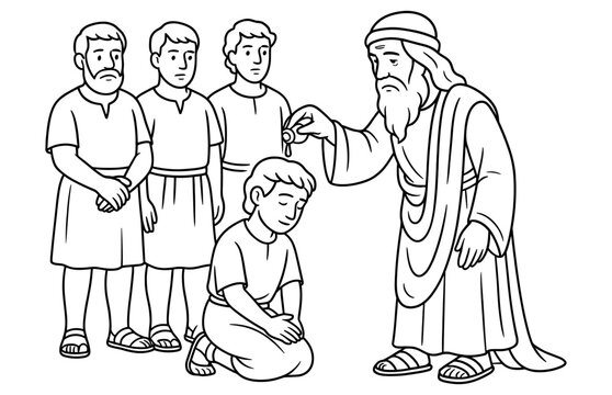 Biblical scene of david's anointing by prophet samuel for religious education and children's books