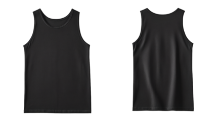 Black tank top mockup front and back view for design on transparent background