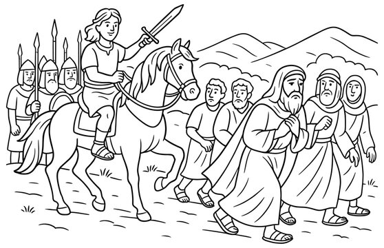 Depiction of absalom's rebellion with biblical scene for educational use