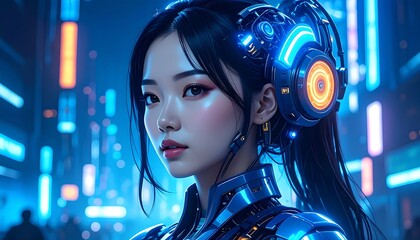 Futuristic woman in a cybernetic suit