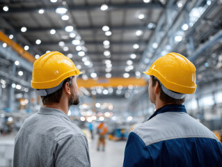 Engineers wearing hardhats inspecting industrial factory plant