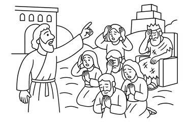 Obraz premium Jonah preaching scene depicting biblical story for educational and religious art projects