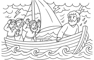 Obraz premium Biblical scene of jonah's stormy escape on the sea - nautical adventure illustration for children's story