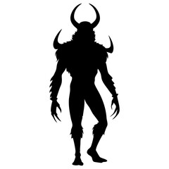 Horned Demon Silhouette | Evil Monster Clipart | Scary Devil Figure for Halloween & Fantasy Art