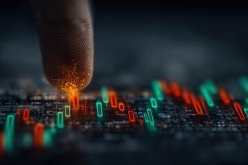 Finger Touching Digital Chart with Colorful Financial Data in Conceptual Interface