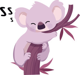 Cute Koala is Sleeping in Tree Branch Cartoon Character Vector Design