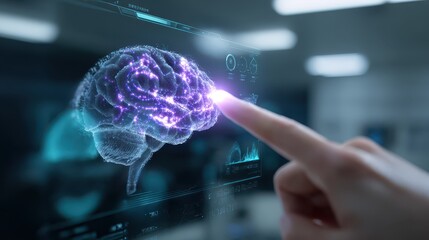 Futuristic Digital Brain Interface with Interactive Data Visualization Concepts