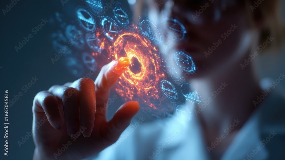 Poster futuristic technology interaction with holographic interface display