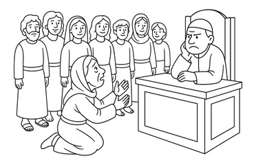 Parable of the persistent widow in biblical scene for educational and religious design