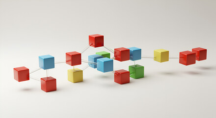 Abstract colorful cubes interconnected by lines representing data network concept