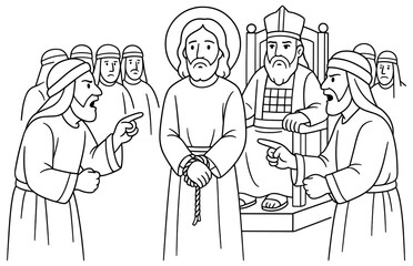 Biblical scene of jesus before the sanhedrin for religious study and reflection