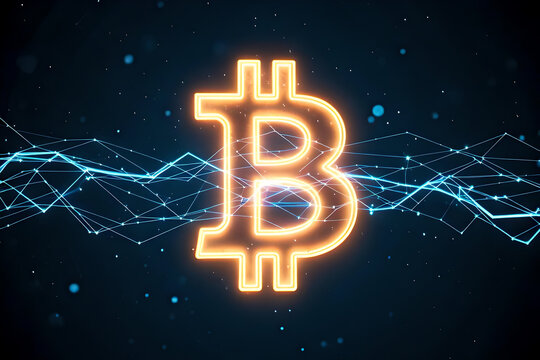 Glowing Bitcoin Symbol on a Digital Network - Powered by Adobe