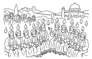 Fototapeta premium Pentecost celebration coloring page design for religious education and activities