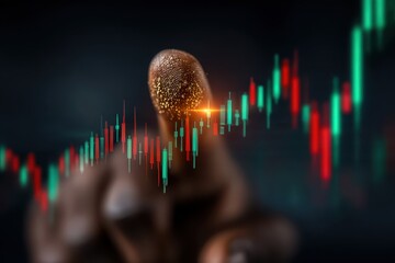 Touching Data Trends with Fingerprint on Financial Chart Background