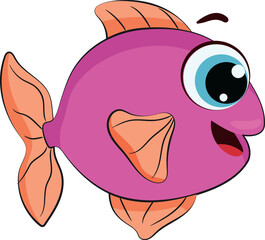 Cute Pink Fish Cartoon Character Vector Design