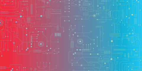 Abstract circuit board background, color electronic PCB lines and nodes backdrop, minimalist high-tech design, digital network pattern, vector illustration, modern technology wallpaper,