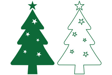 Winter Wonderland Christmas Trees Vector Bundle, Snowy Blue Sparkle Star Holiday Pack. Christmas tree silhouette clipart set. Black Christmas tree drawing clip art collection xmas season pine tree