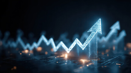 Growth Trajectory: An electrifying, illuminated arrow piercing upwards, heralding advancement and progress. A dynamic representation of a bullish market or the attainment of lofty ambitions. 