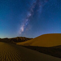 Night desert landscape with Milky Way