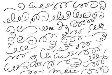 手描きのくるくるの線　アンダーラインセット　ベクター