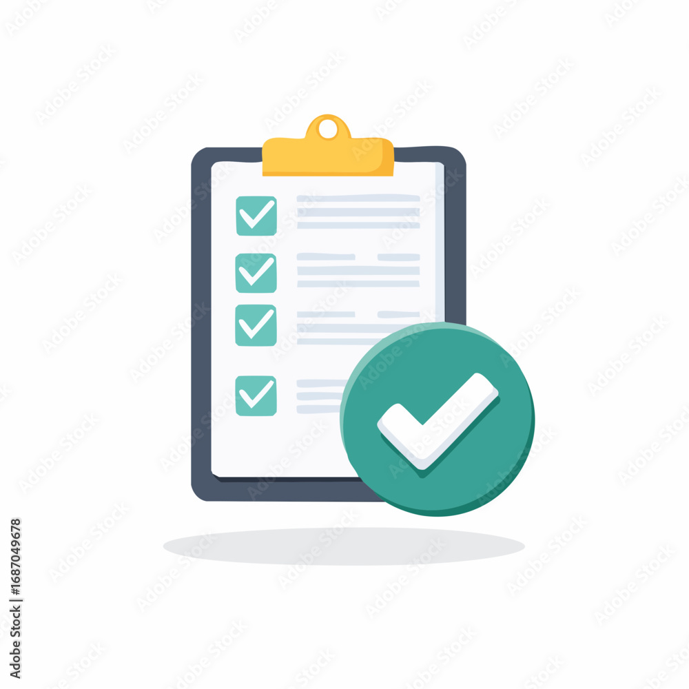 Aufkleber clipboard document showing completed tasks with multiple checkmarks and a large success symbol