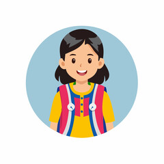 Obraz premium Happy schoolgirl with backpack cartoon avatar icon vector illustration