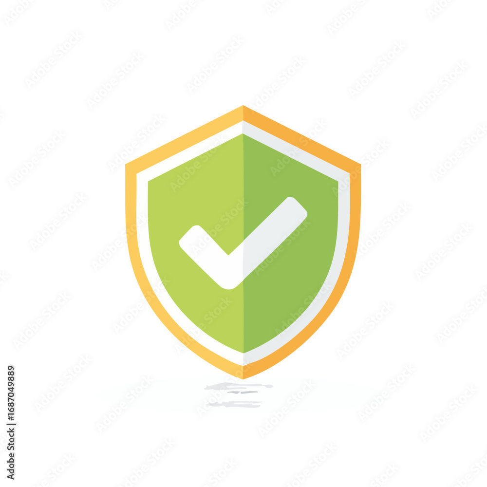 Poster shield icon with check mark in flat design for protection and security concept
