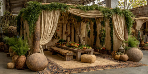 Customary Sukkah set up for the Jewish holiday of Sukot