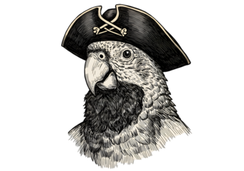 Pirate Parrot Illustration With Vintage Hat And Black Background