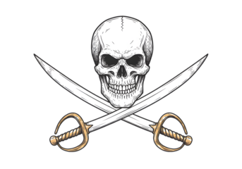 Pirate Skull And Crossed Swords Icon on Transparent Background