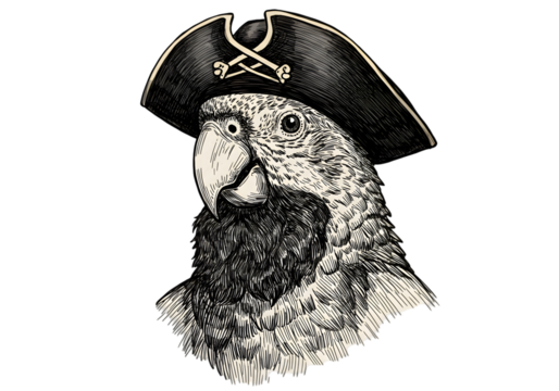 Pirate Parrot Illustration With Vintage Hat And Black Background