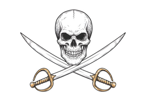 Pirate Skull And Crossed Swords Icon on Transparent Background