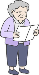 신문을 읽는 귀여운 노인 일러스트