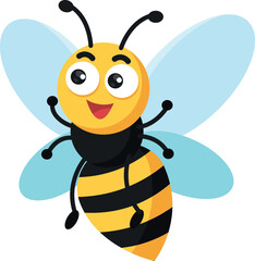 Cute Smilling Bee with Wings Cartoon Character Vector Design