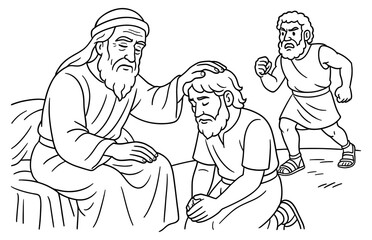 Fototapeta premium Biblical scene depicting isaac blessing jacob for inspirational religious design