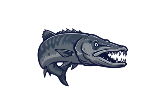 Pixel Art Barracuda Illustration On Transparent Black Background