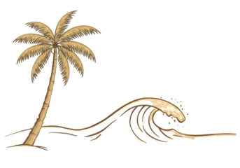 Pixel Art Beach Scene Palm Tree and Wave Silhouette Illustration Background
