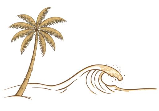 Pixel Art Beach Scene Palm Tree and Wave Silhouette Illustration Background