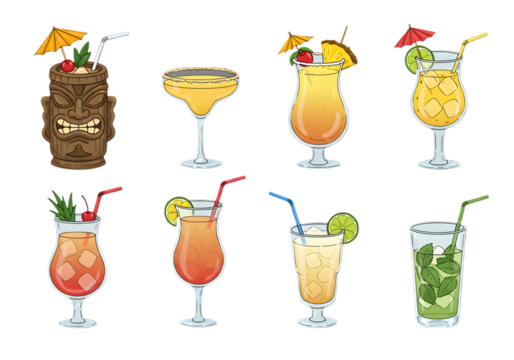 Pixel Art Collection of Colorful Cocktails With Transparent Backgrounds - Powered by Adobe